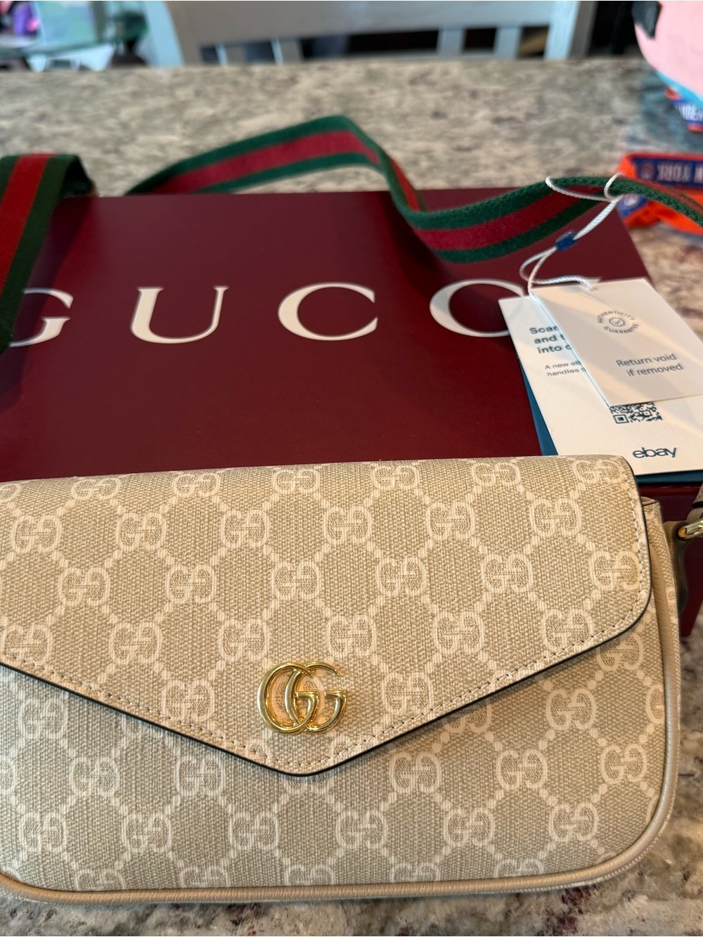 Gucci Beige GG Crossbody with Gold Double G like new